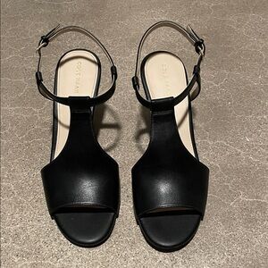 Cole Haan Black Leather Wedge Sandals
